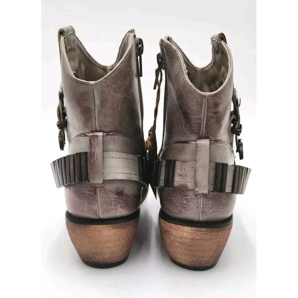 Vintage 93 Bentley B Ankle‎ Boots Buckle Jeans 7M Womens Taupe Side Zip NWT
